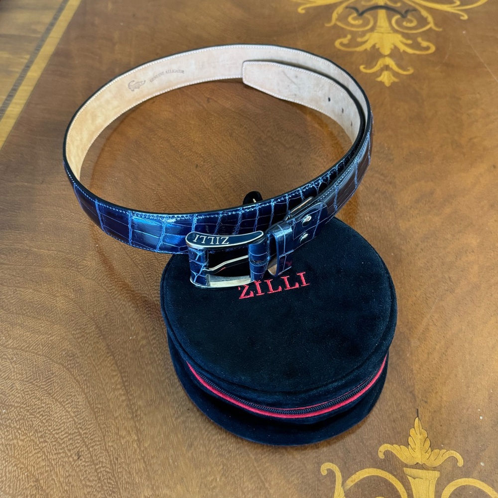 Navy Crocodile Leather ZILLI Belt